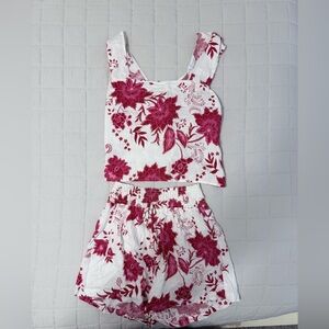 Floral Pink and White Two-Piece Set